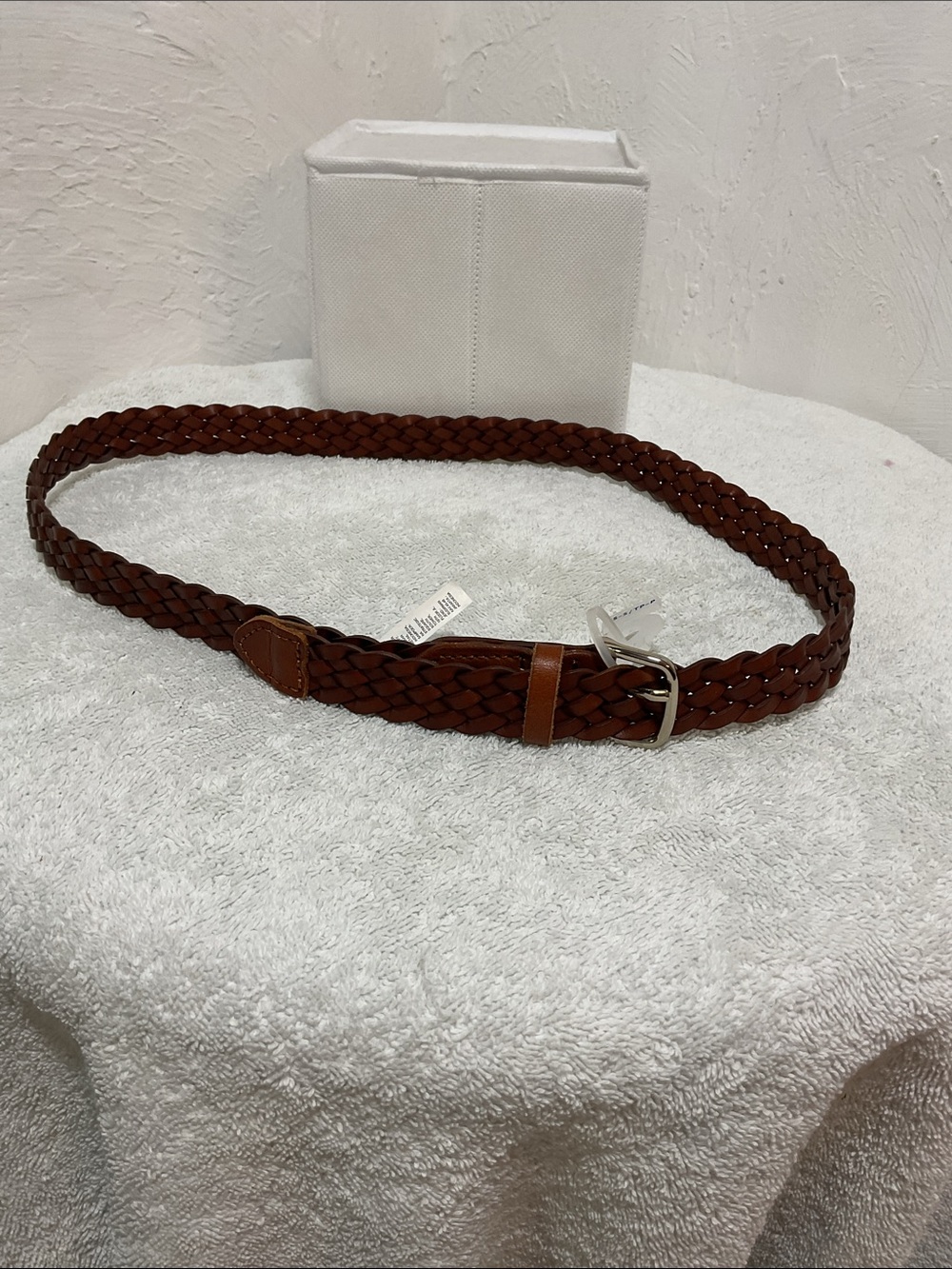 Old Navy Cognac Brown Woven Braided Leather Belt Size XS/S NWT